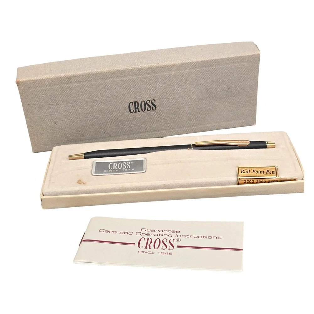 Cross Ballpoint Pen Classic Black 2502 Matte Gold Trim Vintage Personalized Doug
